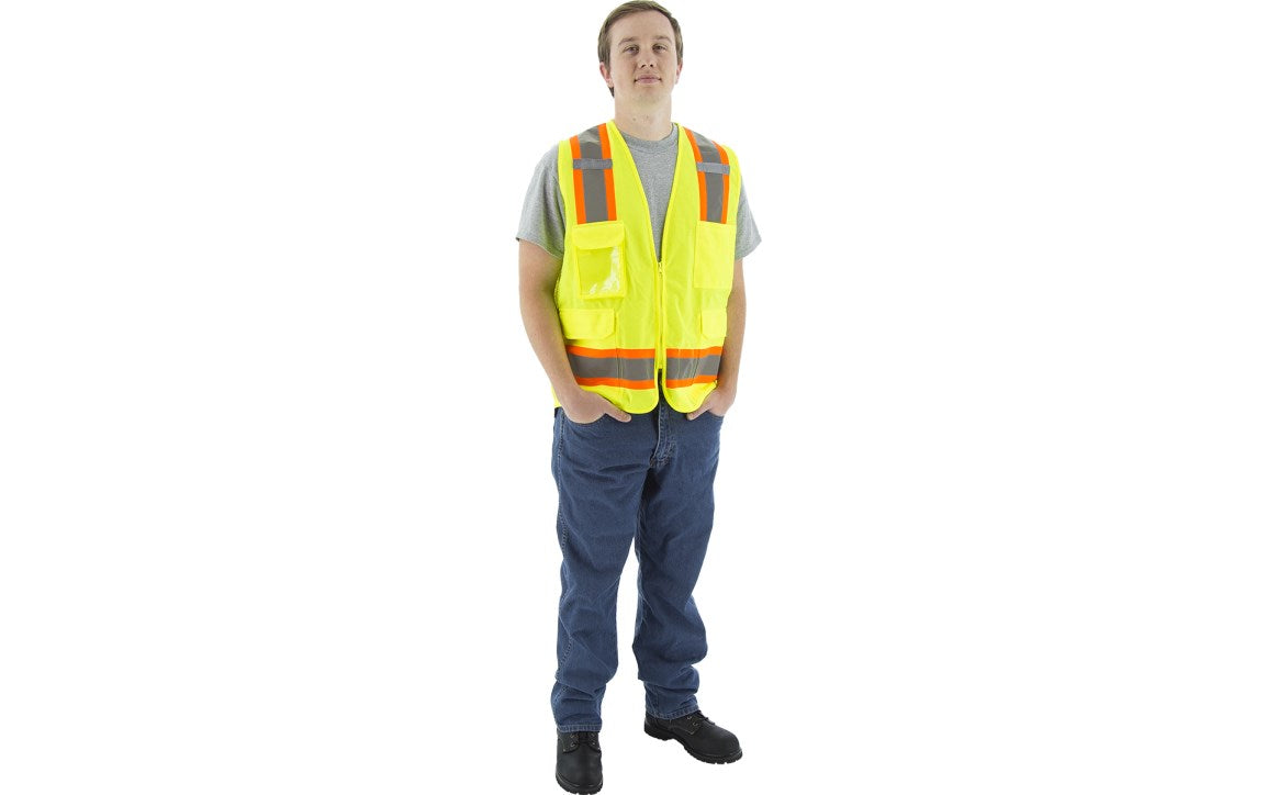 75-3243 Majestic Hi-Viz Surveyors Vest w DOT Striping, ANSI 2 — 1 Each or 50 Each — FREE SHIPPING*