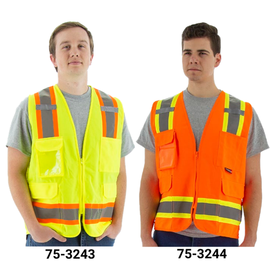 75-3243 / 75-3244 Majestic Hi-Viz Surveyors Vest w DOT Striping, ANSI Class 2, Choose Yellow or Orange — Pack of 6 or more — FREE SHIPPING*
