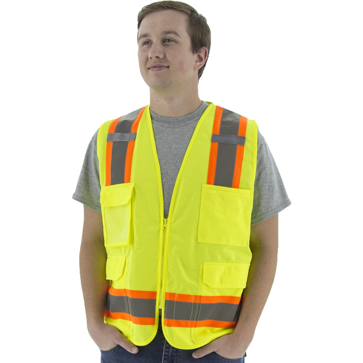 75-3244 Majestic Hi-Viz Surveyors Vest w DOT Striping, ANSI 2 — 1 Each or 50 Each — FREE SHIPPING*