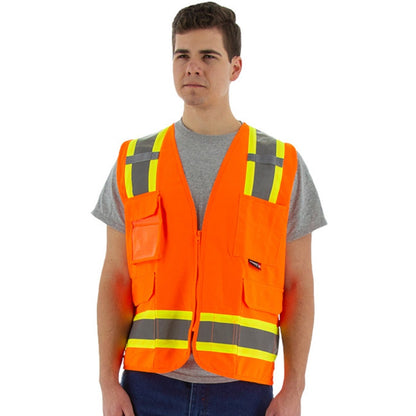 75-3244 Majestic Hi-Viz Surveyors Vest w DOT Striping, ANSI 2 — 1 Each or 50 Each — FREE SHIPPING*