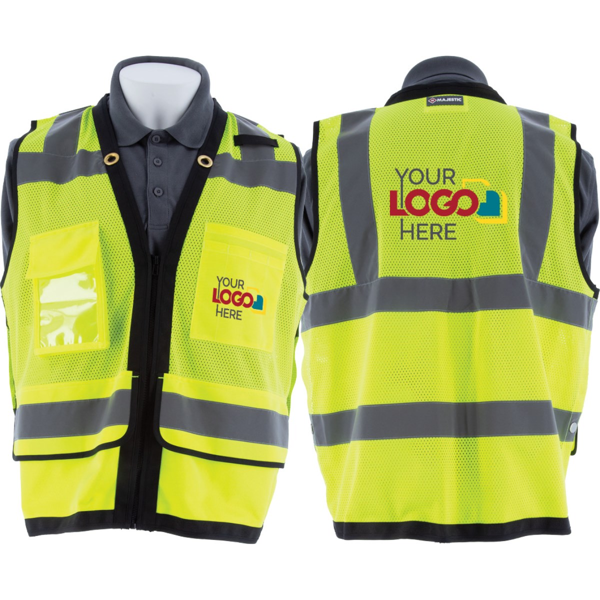 75-3245 Majestic Zipper Front High Vis Heavy Duty Mesh Vest, ANSI 2, L — 1 Each or 50 Each — FREE SHIPPING*