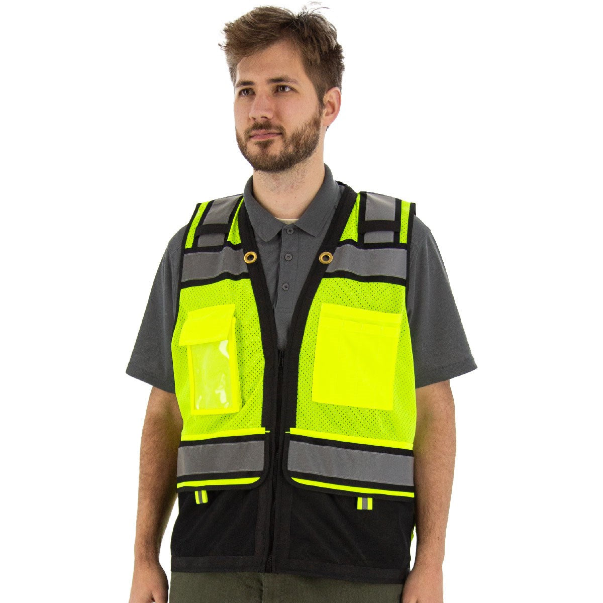 75-3247 Majestic Zipper Front High Vis HD Black Bottom Mesh Vest, ANSI 2, L — 1 Each or 50 Each — FREE SHIPPING*