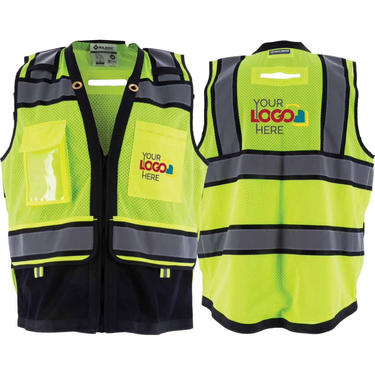 75-3247 Majestic Zipper Front High Vis HD Black Bottom Mesh Vest, ANSI 2, L — 1 Each or 50 Each — FREE SHIPPING*