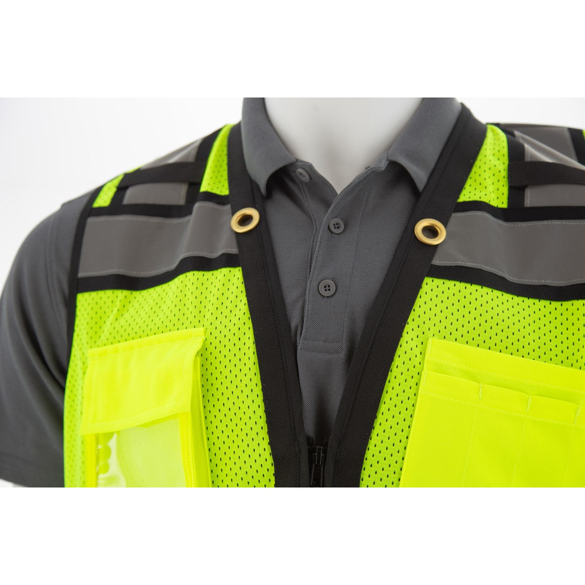 75-3247 Majestic Zipper Front High Vis HD Black Bottom Mesh Vest, ANSI 2, L — 1 Each or 50 Each — FREE SHIPPING*