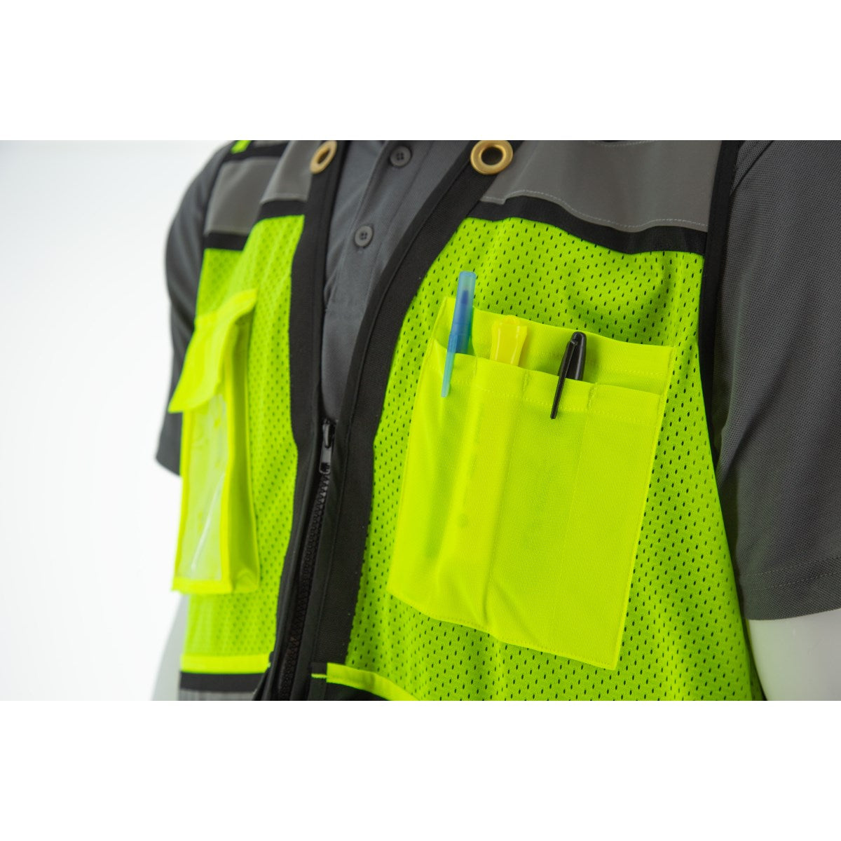 75-3247 Majestic Zipper Front High Vis HD Black Bottom Mesh Vest, ANSI 2, L — 1 Each or 50 Each — FREE SHIPPING*