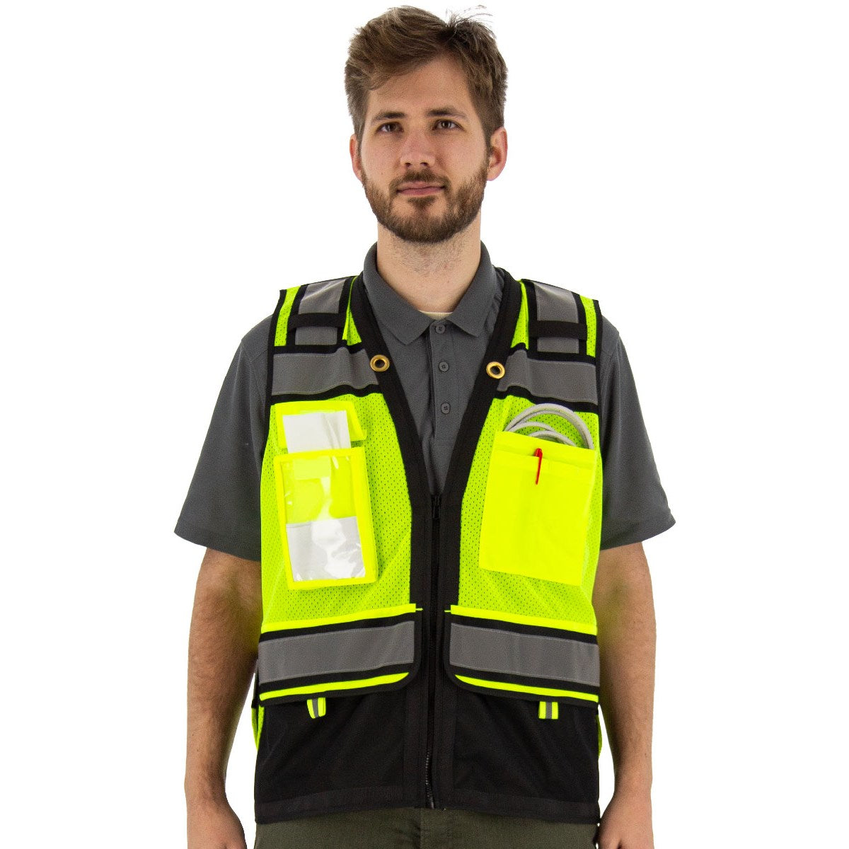 75-3247 Majestic Zipper Front High Vis HD Black Bottom Mesh Vest, ANSI 2, L — 1 Each or 50 Each — FREE SHIPPING*