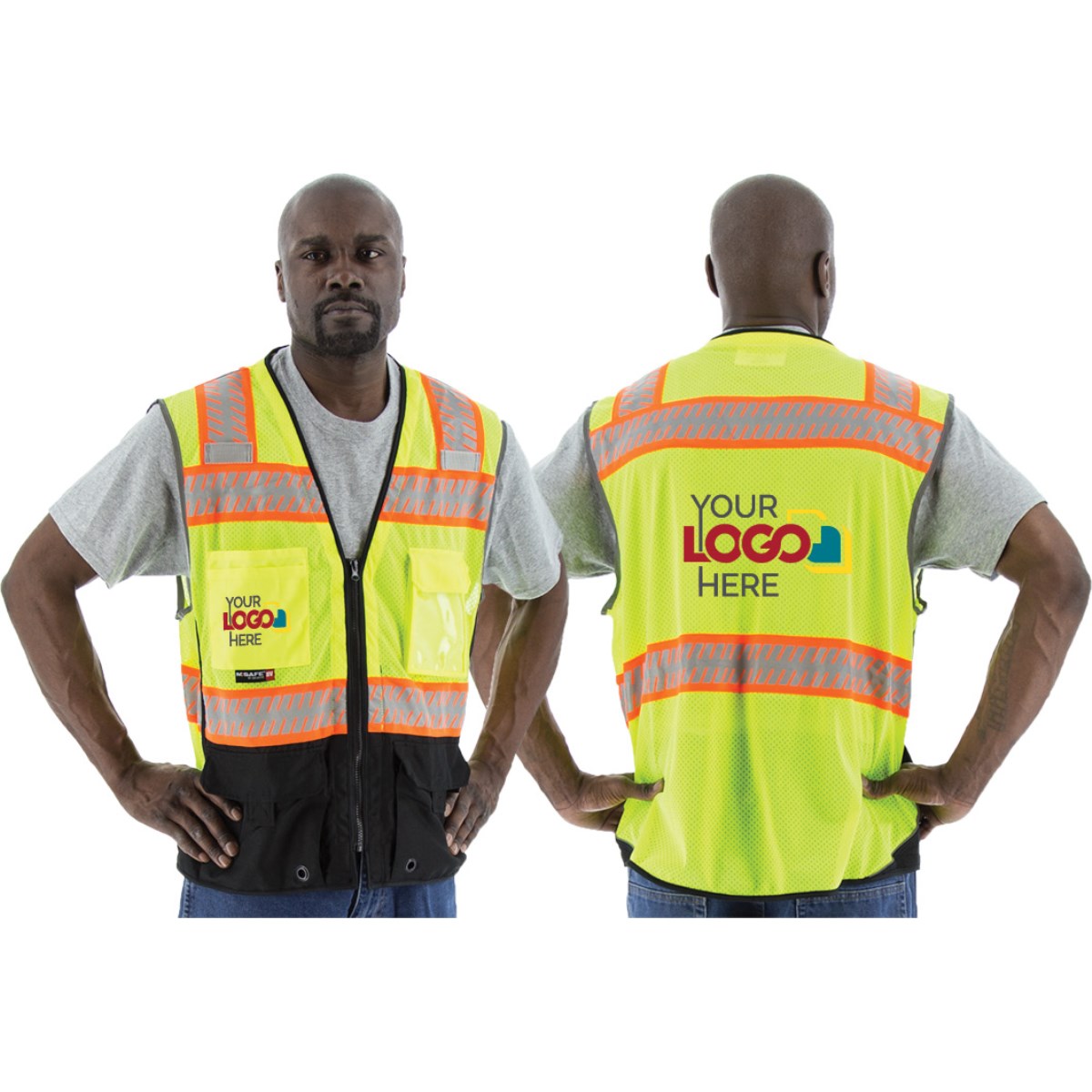 75-3249 Majestic Hi-Viz Yellow Mesh Vest w DOT Chainsaw Striping with Back Survey Pocket, ANSI 2 — 1 Each or 50 Each — FREE SHIPPING*