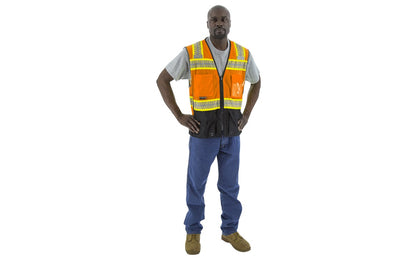 75-3249 Majestic Hi-Viz Yellow Mesh Vest w DOT Chainsaw Striping with Back Survey Pocket, ANSI 2 — 1 Each or 50 Each — FREE SHIPPING*