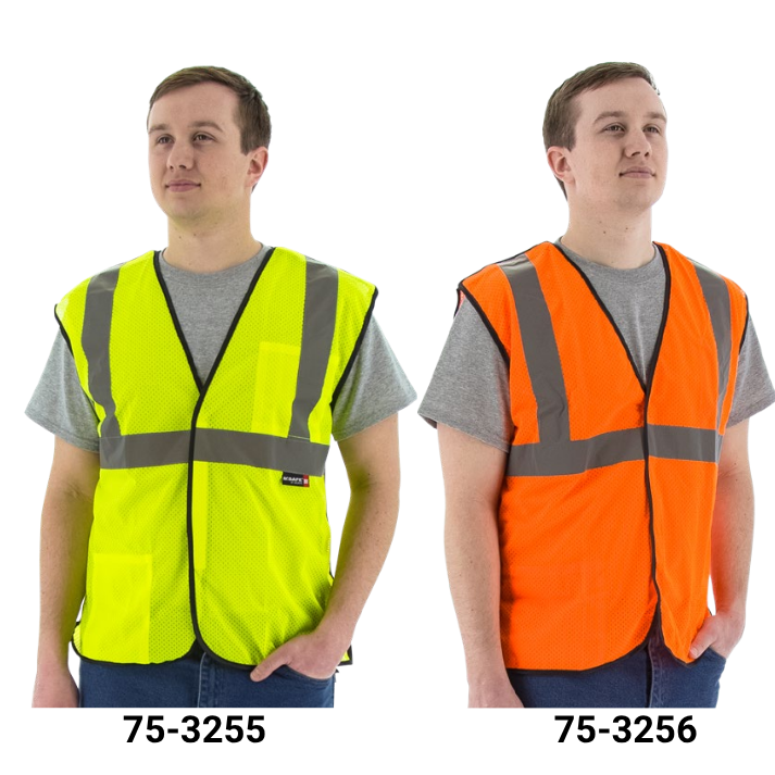 75-3255 / 75-3256 Majestic Hi-Viz Mesh Vest with Five-Point Breakaway System, ANSI Class 2, Choose Yellow or Orange — Pack of 6 or More — FREE SHIPPING*