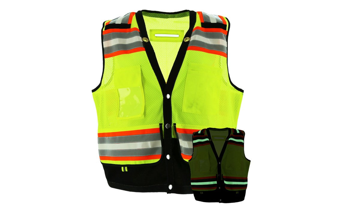 75-3257 Majestic Hi-Viz Glow Vest with Black Bottom, D-Ring Pass-Thru, Yellow, ANSI 2 — 1 Each or 50 Each — FREE SHIPPING*