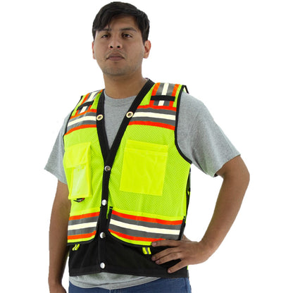 75-3257 Majestic Hi-Viz Glow Vest with Black Bottom, D-Ring Pass-Thru, Yellow, ANSI 2 — 1 Each or 50 Each — FREE SHIPPING*