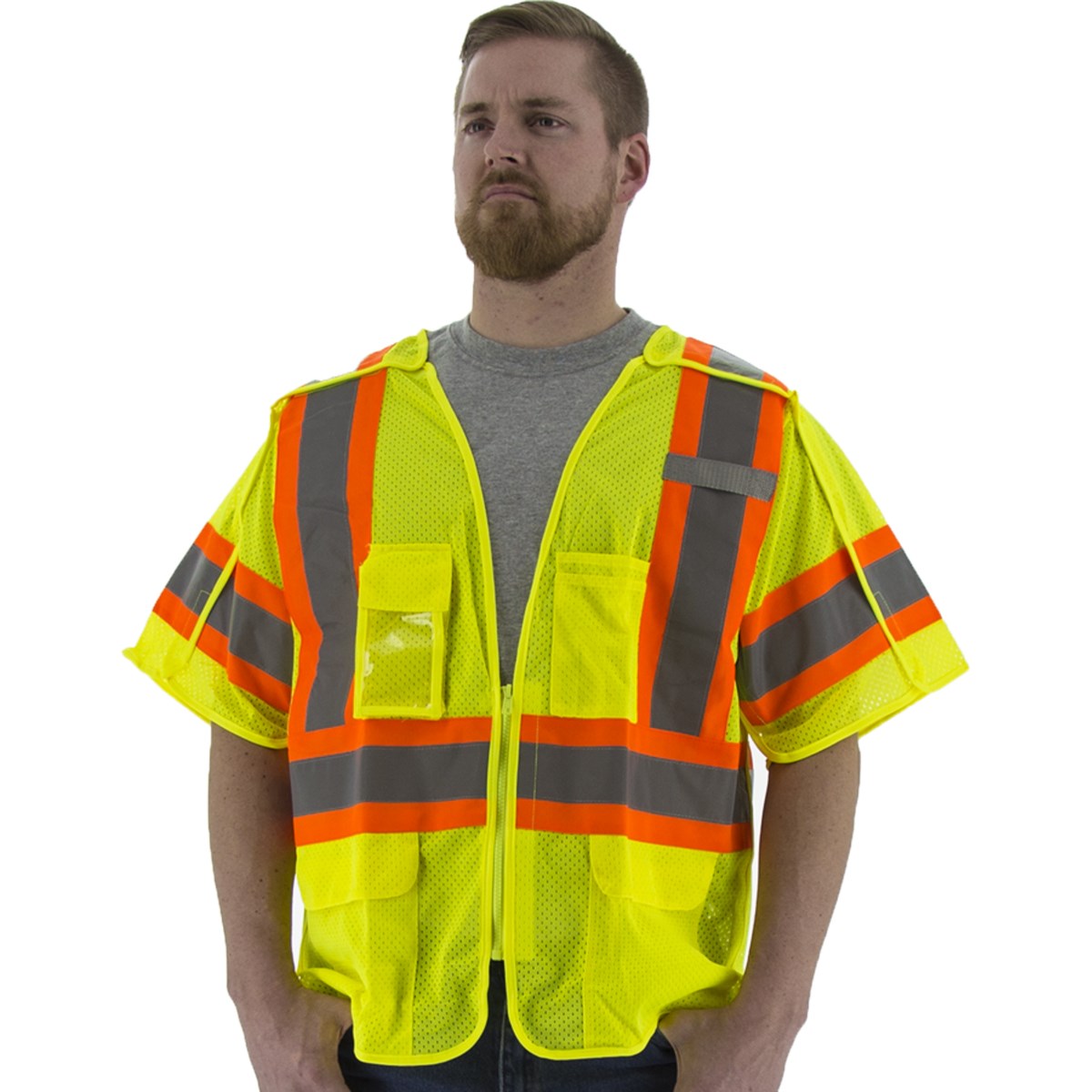 75-3305 Majestic Hi-Viz Mesh Breakaway Vest w DOT Striping, ANSI 3 — 1 Each or 50 Each — FREE SHIPPING*