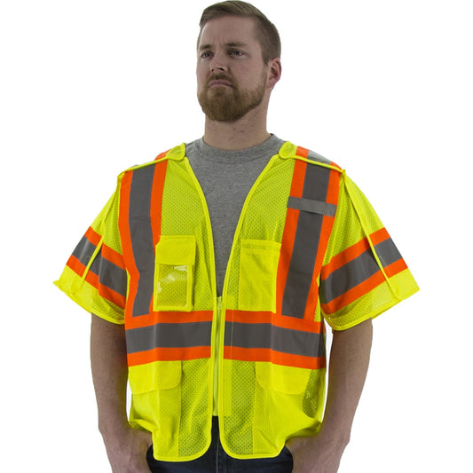 75-3305 Majestic Hi-Viz Mesh Breakaway Vest w DOT Striping, ANSI Class 3, Yellow — Pack of 6 or More — FREE SHIPPING*