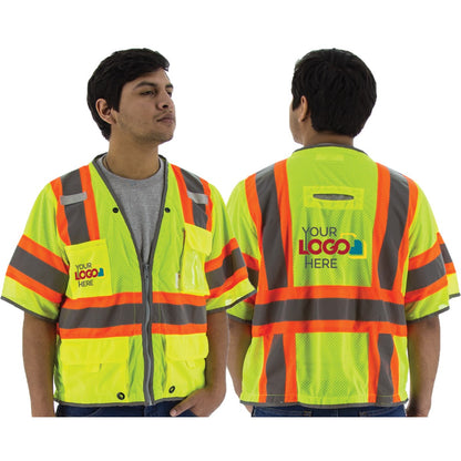 75-3325 Majestic Hi-Viz Vest w DOT Striping and D-Ring Pass, ANSI 3 — 1 Each or 50 Each — FREE SHIPPING*