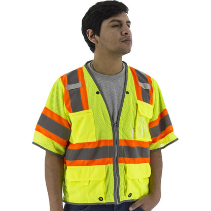 75-3325 Majestic Hi-Viz Vest w DOT Striping and D-Ring Pass, ANSI 3 — 1 Each or 50 Each — FREE SHIPPING*