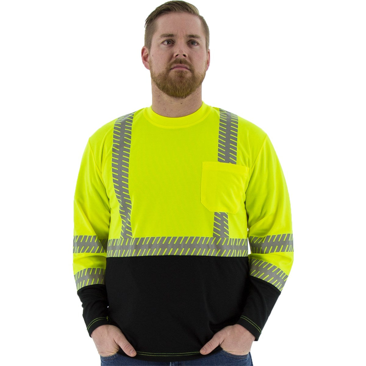 75-5257 Majestic Hi-Viz shirt with reflective Chainsaw Striping, ANSI 2 — 1 Each or 25 Each — FREE SHIPPING*