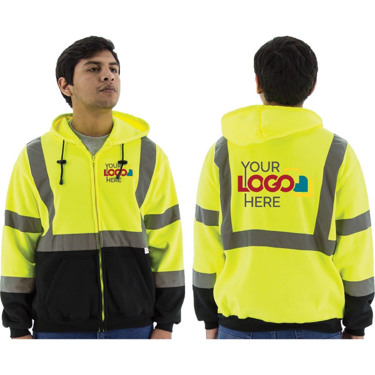 75-5325 Majestic Hi-Viz Hooded Sweatshirt with Zipper Closure, ANSI 3 — 1 Each or 10 Each — FREE SHIPPING*