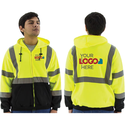 75-5325 Majestic Hi-Viz Hooded Sweatshirt with Zipper Closure, ANSI 3 — 1 Each or 10 Each — FREE SHIPPING*