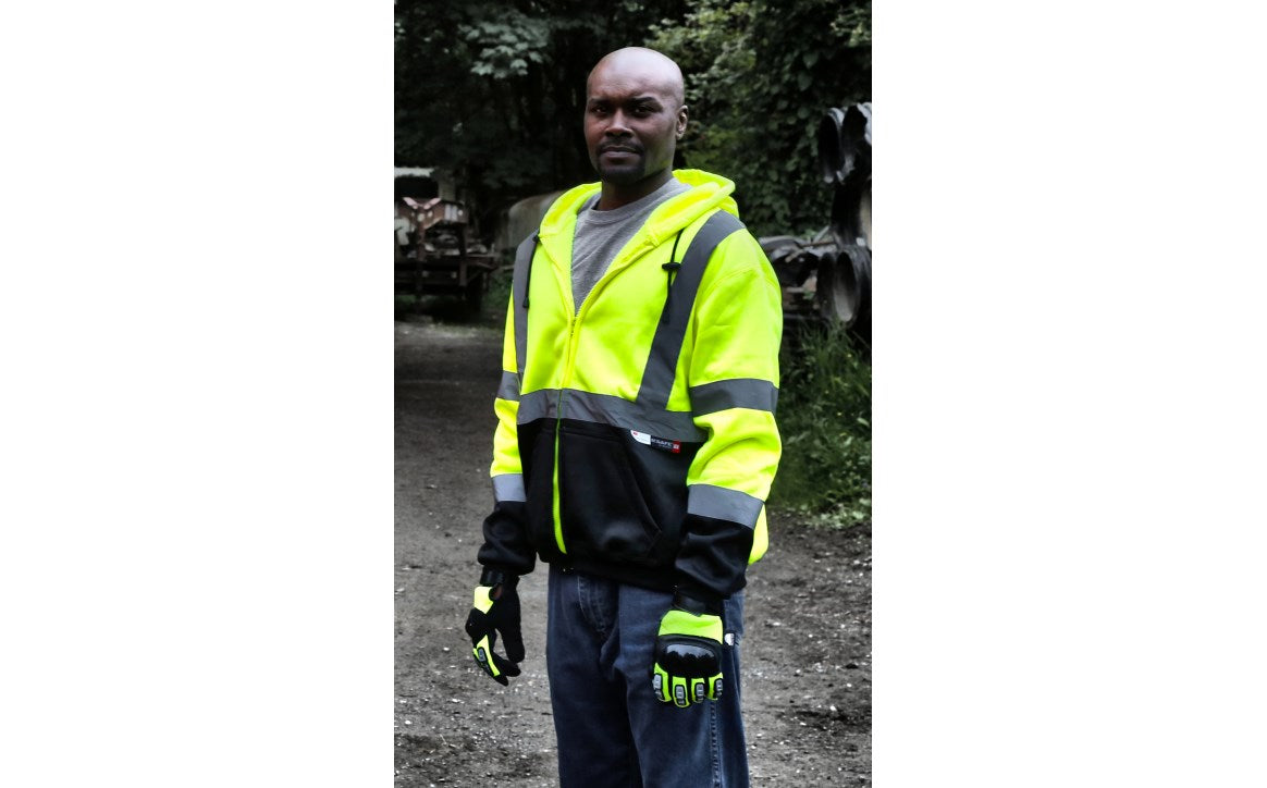 75-5325 Majestic Hi-Viz Hooded Sweatshirt with Zipper Closure, ANSI 3 — 1 Each or 10 Each — FREE SHIPPING*
