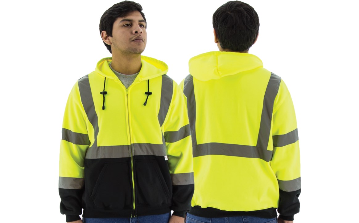75-5326 Majestic Hi-Viz Hooded Sweatshirt with Zipper Closure, ANSI 3 — 1 Each or 10 Each — FREE SHIPPING*