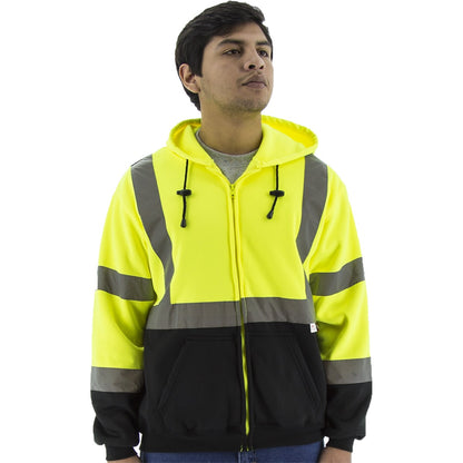 75-5325 Majestic Hi-Viz Hooded Sweatshirt with Zipper Closure, ANSI 3 — 1 Each or 10 Each — FREE SHIPPING*