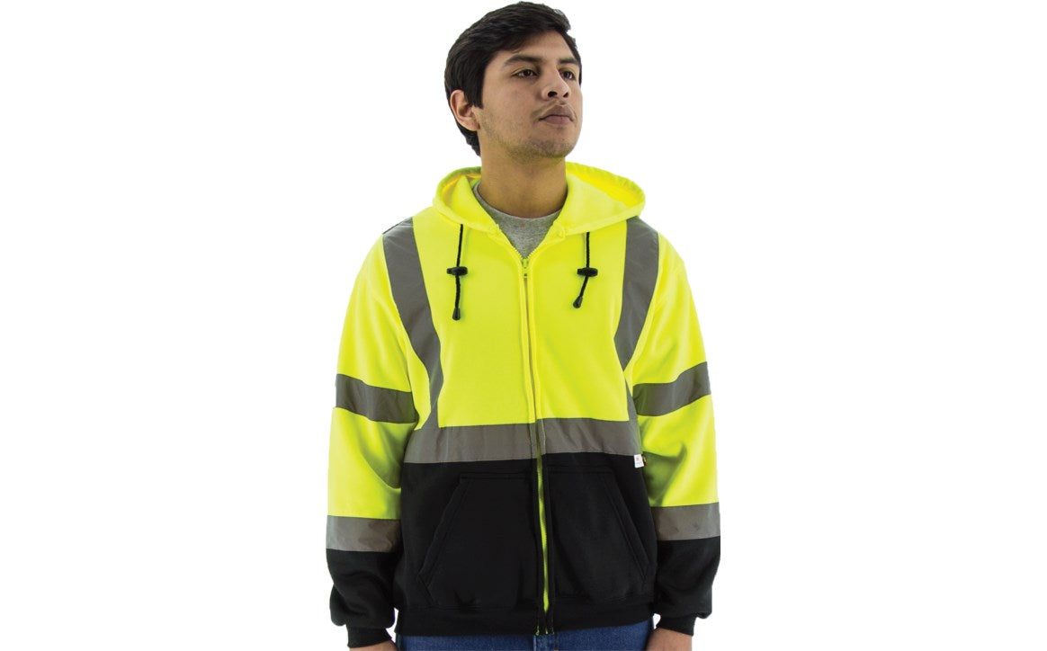 75-5325 Majestic Hi-Viz Hooded Sweatshirt with Zipper Closure, ANSI 3 — 1 Each or 10 Each — FREE SHIPPING*