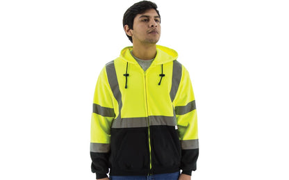 75-5325 Majestic Hi-Viz Hooded Sweatshirt with Zipper Closure, ANSI 3 — 1 Each or 10 Each — FREE SHIPPING*