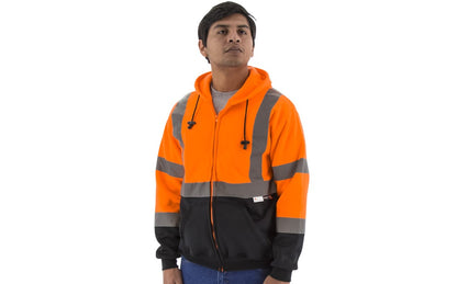 75-5325 Majestic Hi-Viz Hooded Sweatshirt with Zipper Closure, ANSI 3 — 1 Each or 10 Each — FREE SHIPPING*