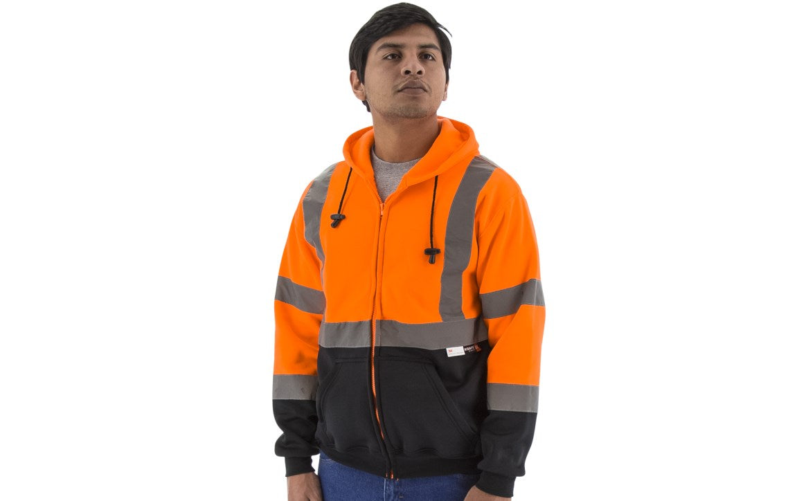 75-5326 Majestic Hi-Viz Hooded Sweatshirt with Zipper Closure, ANSI 3 — 1 Each or 10 Each — FREE SHIPPING*