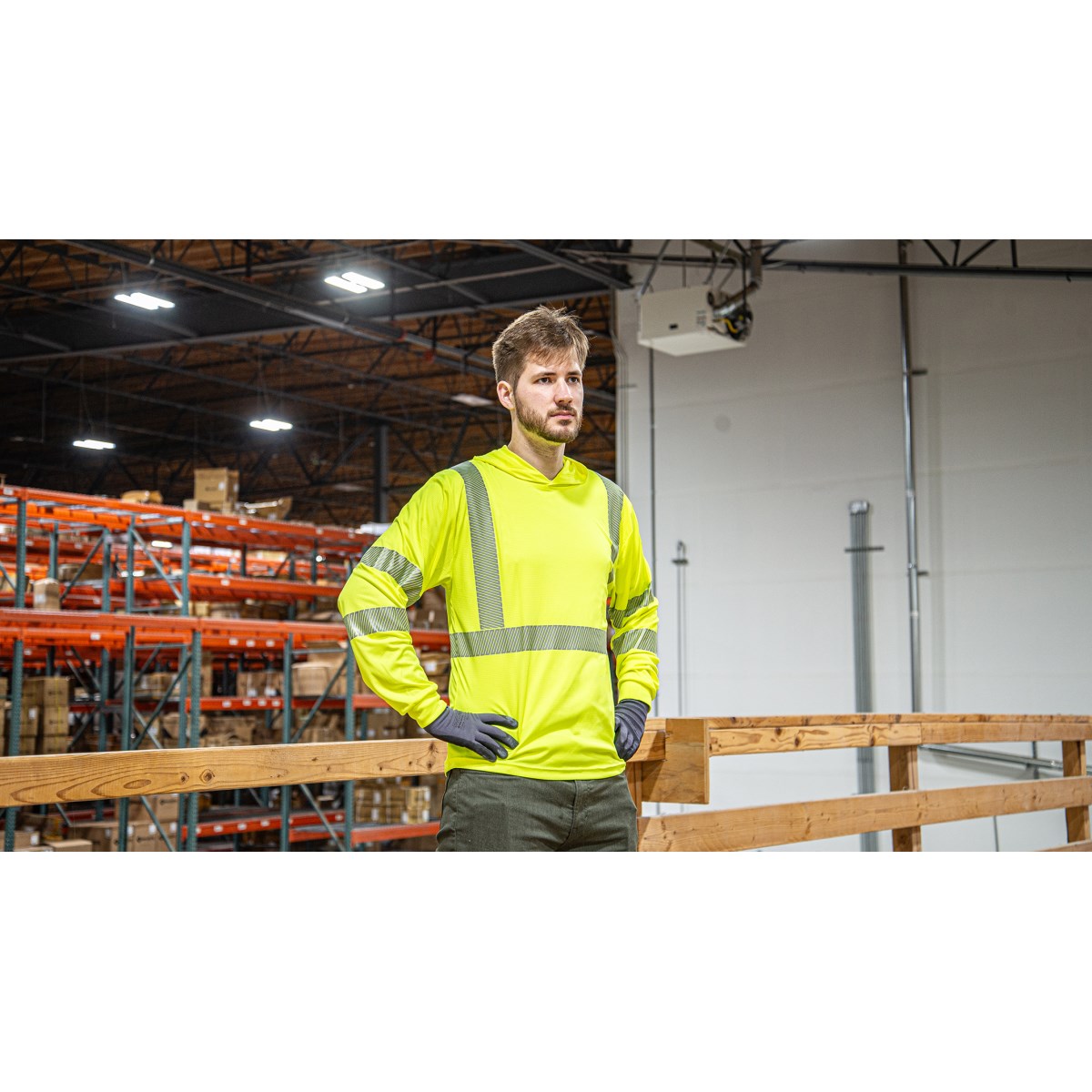 75-5359 Majestic Hi-Viz Yellow Hooded Long Sleeve Shirt, ANSI 3, R — 1 Each or 25 Each — FREE SHIPPING*