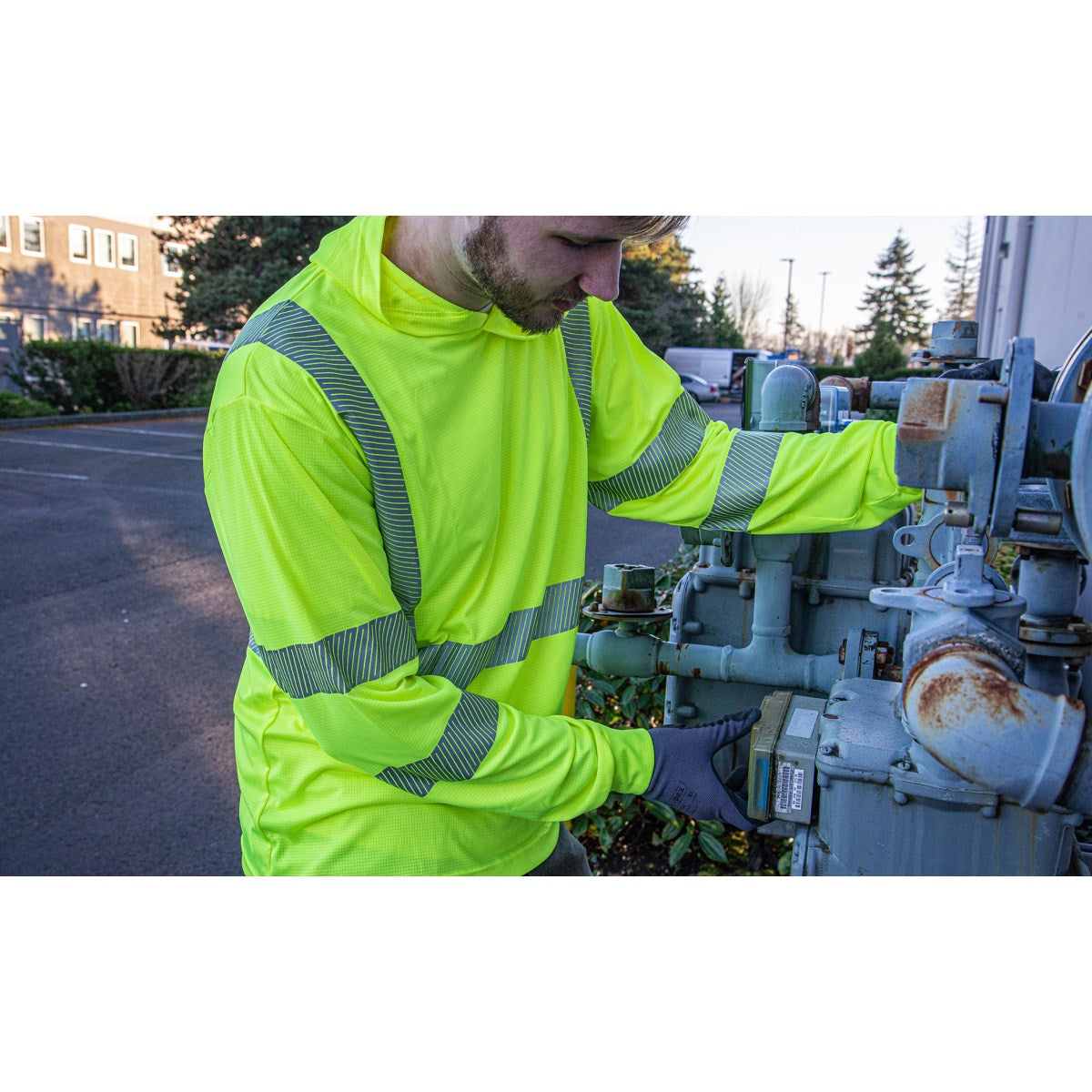 75-5359 Majestic Hi-Viz Yellow Hooded Long Sleeve Shirt, ANSI 3, R — 1 Each or 25 Each — FREE SHIPPING*