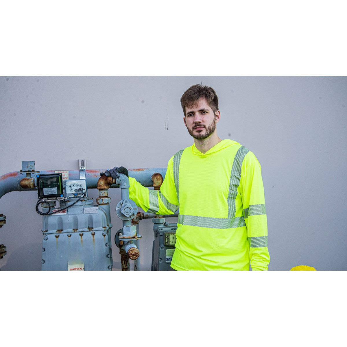 75-5359 Majestic Hi-Viz Yellow Hooded Long Sleeve Shirt, ANSI 3, R — 1 Each or 25 Each — FREE SHIPPING*