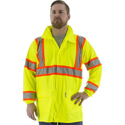 75-7301 Majestic Hi-Viz Waterproof Rain Jacket w DOT Striping, ANSI 3 — 1 Each or 20 Each — FREE SHIPPING*
