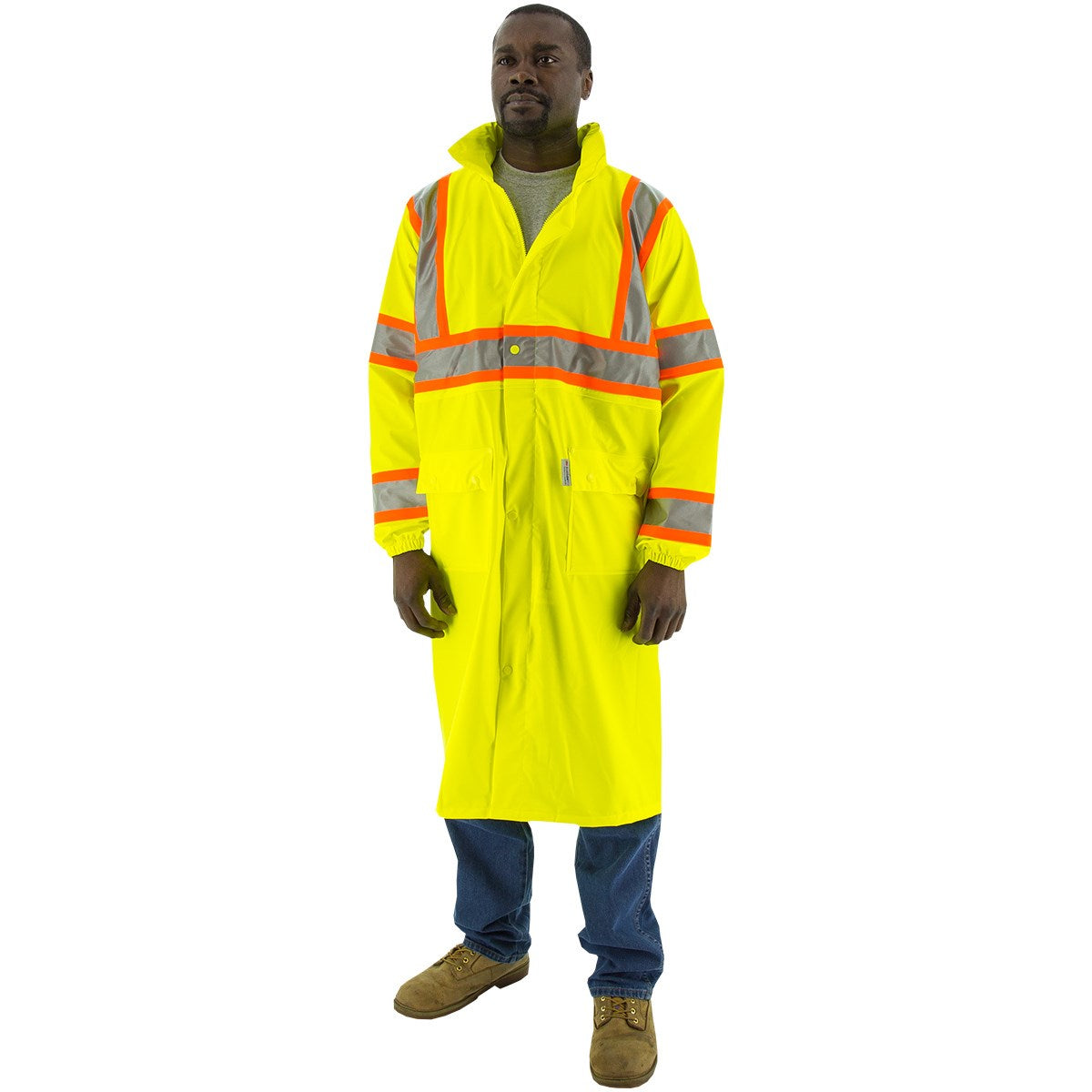 75-7303 Majestic Hi-Viz Waterproof Rain Coat with DOT Striping, ANSI 3 — 1 Each or 20 Each — FREE SHIPPING*
