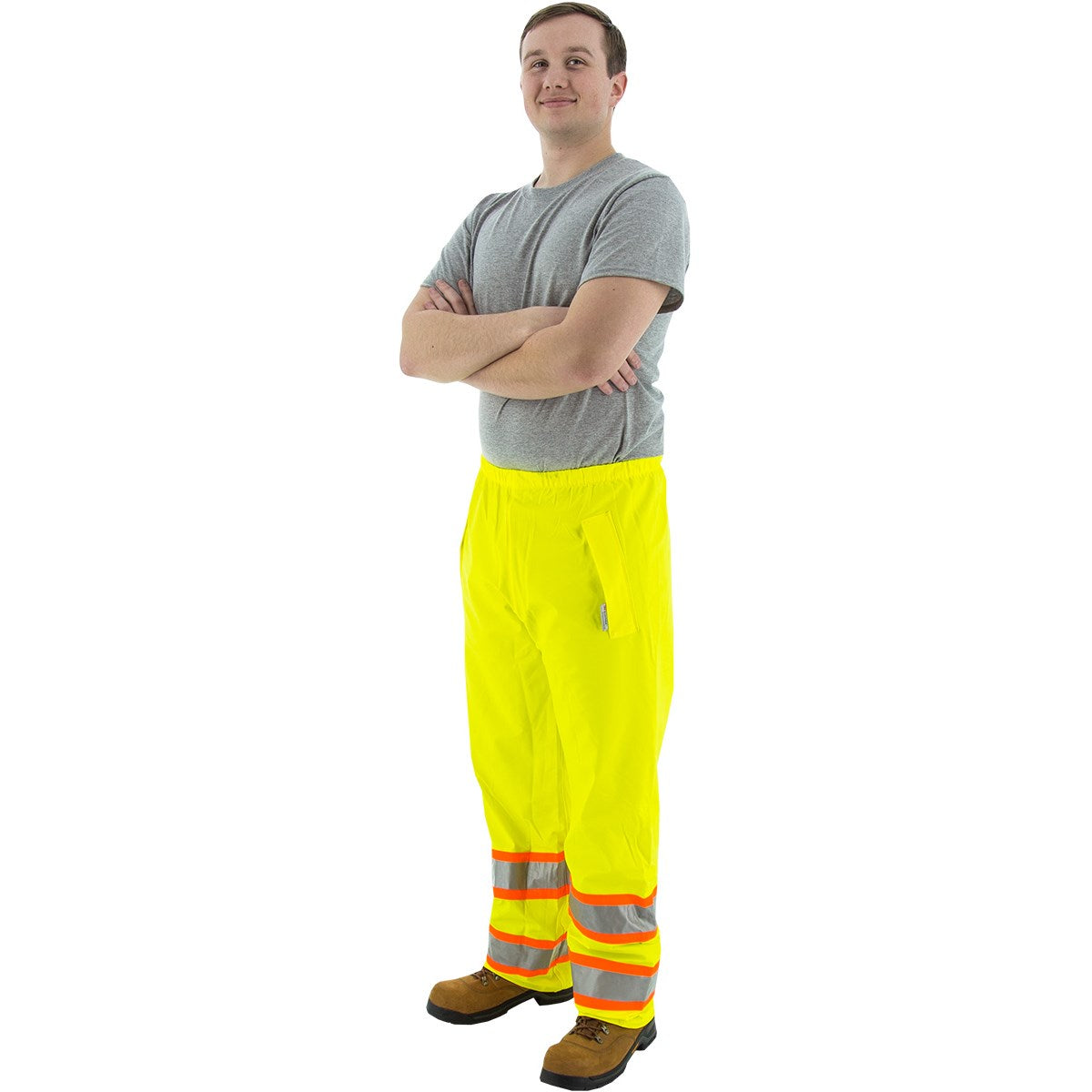 75-7351 Majestic Hi-Viz Waterproof Rain Pants w DOT Striping, ANSI E — 1 Each or 20 Each — FREE SHIPPING*