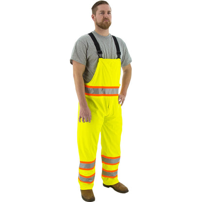 75-7353 Majestic Hi-Viz Waterproof Rain Bib w DOT Striping, ANSI E — 1 Each or 20 Each — FREE SHIPPING*