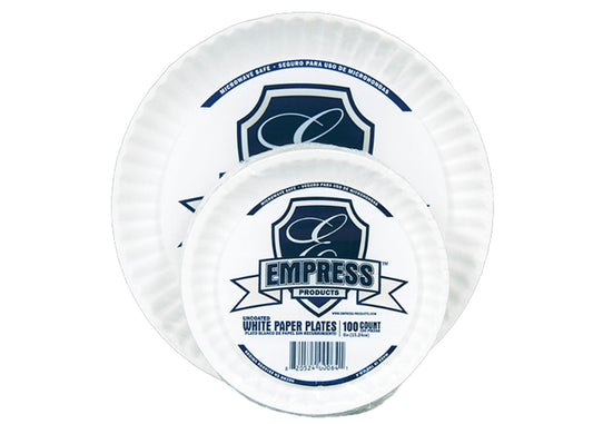 Empress™ Uncoated 9" Paper Plate, White, 100/pk - 12 pk/cs