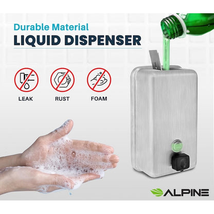 1200 ml Stainless Steel Vertical Bulk Refillable Surface-Mounted LIQUID or LOTION Soap Dispenser, 40 oz Capacity, Manual Operation — FREE SHIPPING*