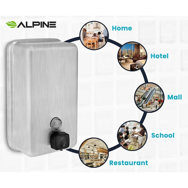 1200 ml Stainless Steel Vertical Bulk Refillable Surface-Mounted LIQUID or LOTION Soap Dispenser, 40 oz Capacity, Manual Operation — FREE SHIPPING*
