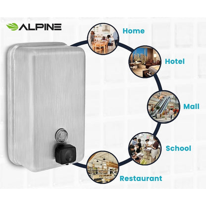 1200 ml Stainless Steel Vertical Bulk Refillable Surface-Mounted LIQUID or LOTION Soap Dispenser, 40 oz Capacity, Manual Operation — FREE SHIPPING*