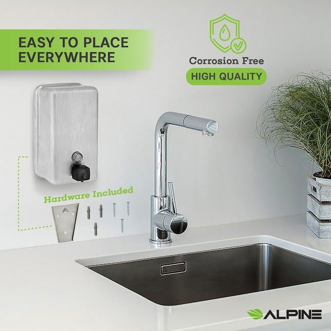 1200 ml Stainless Steel Vertical Bulk Refillable Surface-Mounted LIQUID or LOTION Soap Dispenser, 40 oz Capacity, Manual Operation — FREE SHIPPING*