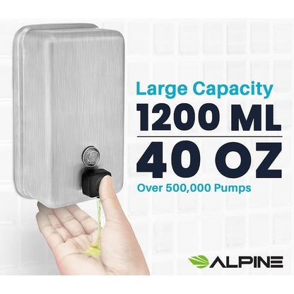 1200 ml Stainless Steel Vertical Bulk Refillable Surface-Mounted LIQUID or LOTION Soap Dispenser, 40 oz Capacity, Manual Operation — FREE SHIPPING*