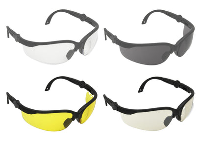 Cordova Akita™ Safety Glasses, 5-Position Ratcheting Extendable Temples, Dual Wrap-Around Scratch-Resistant Lens, Black Frame, Choose Your Lens