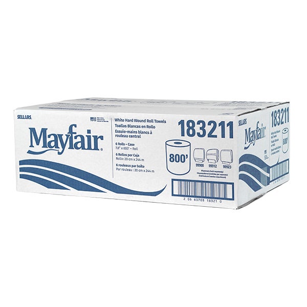 MAYFAIR® Universal Hard Wound Roll Towel, White, 800'/rl - 6/cs