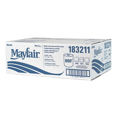 MAYFAIR® Universal Hard Wound Roll Towel, White, 800'/rl - 6/cs