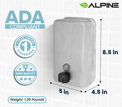 1200 ml Stainless Steel Vertical Bulk Refillable Surface-Mounted LIQUID or LOTION Soap Dispenser, 40 oz Capacity, Manual Operation — FREE SHIPPING*