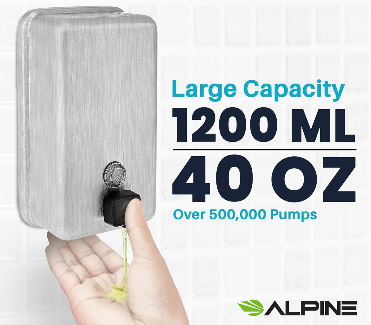 1200 ml Stainless Steel Vertical Bulk Refillable Surface-Mounted LIQUID or LOTION Soap Dispenser, 40 oz Capacity, Manual Operation — FREE SHIPPING*