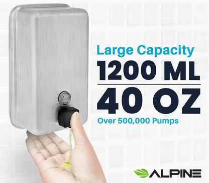 1200 ml Stainless Steel Vertical Bulk Refillable Surface-Mounted LIQUID or LOTION Soap Dispenser, 40 oz Capacity, Manual Operation — FREE SHIPPING*