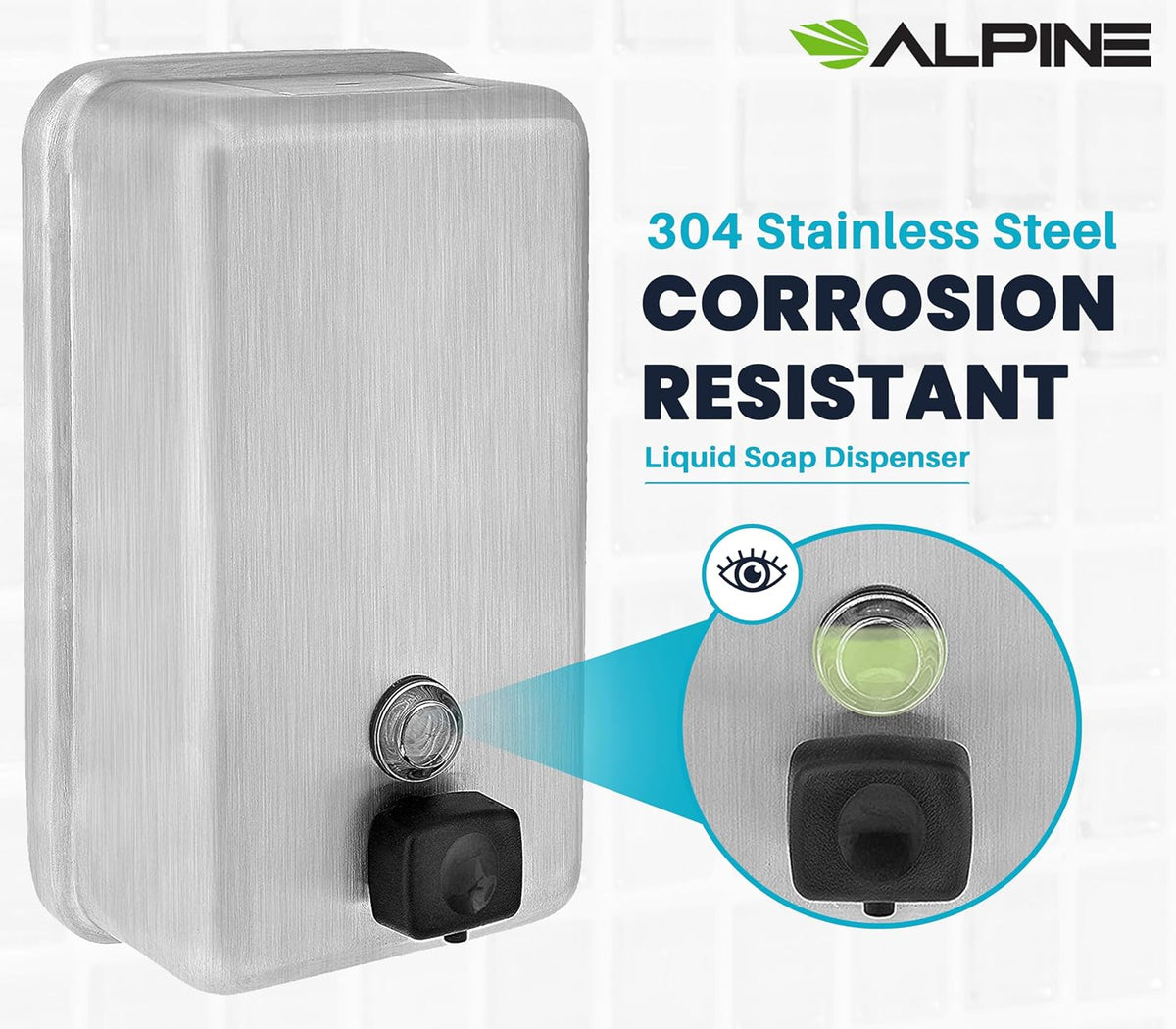 1200 ml Stainless Steel Vertical Bulk Refillable Surface-Mounted LIQUID or LOTION Soap Dispenser, 40 oz Capacity, Manual Operation — FREE SHIPPING*