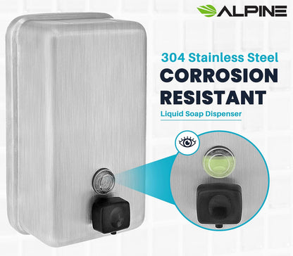1200 ml Stainless Steel Vertical Bulk Refillable Surface-Mounted LIQUID or LOTION Soap Dispenser, 40 oz Capacity, Manual Operation — FREE SHIPPING*